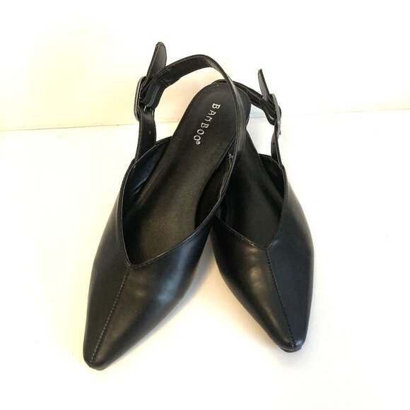 Bamboo Sling Back Black Flat Pointed Toe Shoes size 6.5 - Picture 4 of 9
